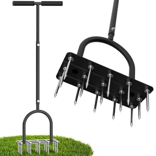 Aerator Lawn Tool Lawn Aerator -Heavy Duty Manual Grass Aerator with 15 Iron Spikes, Height Adjustable, Yard Aerator Tool for Lawn(Black) - Image 1