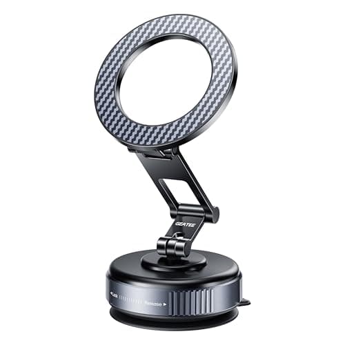 Compatible MagSafe Car Mount - GEATEE Vacuum Magnetic Phone Holder for Car, 360° Adjustable Foldable Car Dash Mount, Reinforced 110+LBS Suction Phone Mount for iPhone 17/16/15/14/13/12&Android, Carbon - Image 1