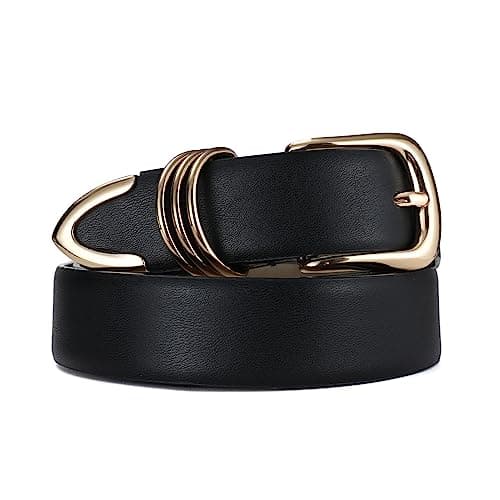 RISANTRY Women's Black Belts with Gold Buckle Elegant Leather Waist Belt Ladies Belts for Jeans Dress & Casual Wear - Image 1