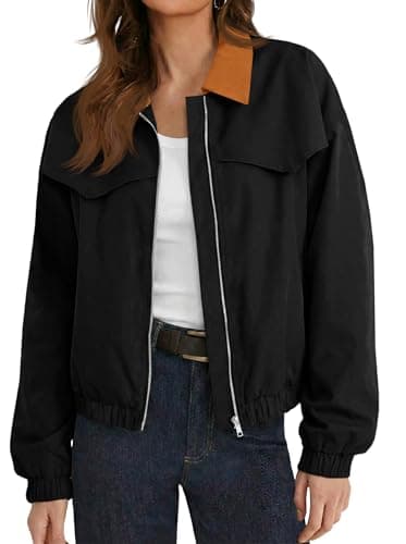 Tankaneo Womens Utility Barn Jackets Lightweight Zip Up Lapel Oversized Cropped Bomber Jackets Trendy Casual Short Coats - Image 1