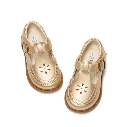 DREAM PAIRS Toddler Little Girl's Mary Jane Dress Shoes - Ballet Flats for Girl School Uniform Shoes,Size 7 Toddler,Gold,KKUMFA2509 - Image 1