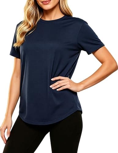 LETSEE Women’s Workout Top Short Sleeve Athletic T-Shirt Lightweight Breathable Yoga Gym Tee Loose Fit Summer Activewear Navy Blue - Image 1