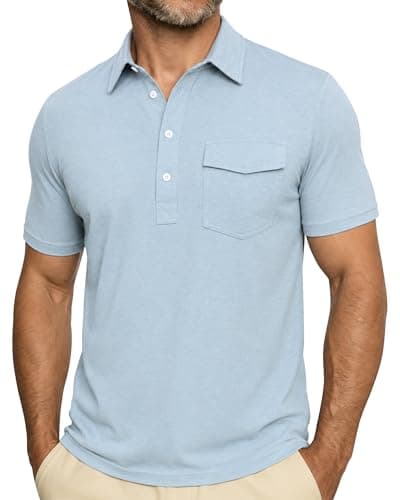 ZKMAN Men's Performance Golf Polo Shirt Short Sleeve 4-Button Quick Dry Stretch Moisture Wicking Shirts with Pocket(Light Blue 3XL) - Image 1