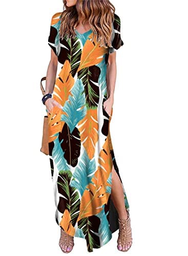Camdoria Hawaiian Maxi Dress for Women Tropical Outfits Luau Long Summer Sundresses with Sleeves Caribbean Loose Flowy Cruises Beach Dresses X-Large - Image 1
