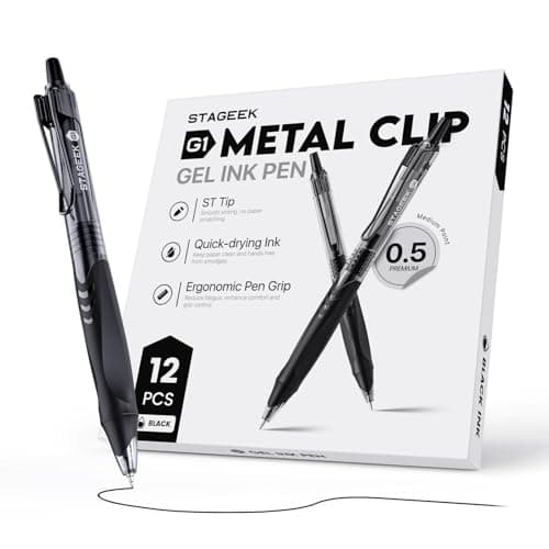 STAGEEK 12 Pack Black Gel Pens, Quick Dry Black Ink Pens, 0.5mm Fine Point Retractable Smooth Writing Pens for Journaling, Writing, Business Gel Pen for Office School & Home Supplies(Black) - Image 1
