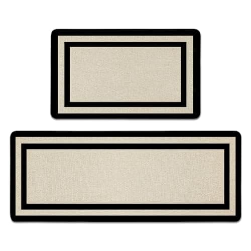 YWZDS Kitchen Rugs with Black Border - Cotton Linen Blend Floor Mats(17.7''x29.5''+17.7''x47'') - Washable Non-Slip Kitchen Mats for Home Office Bedroom Bathroom Laundry - Image 1