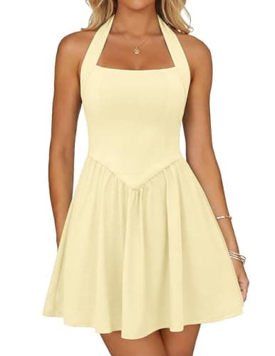 Zelroxa Women's Summer Halter Square Neck Sleeveless Mini Short Dress 2026 Cute A-line Flowy Cocktail Party Graduation Dresses Trendy Outfits - Image 1