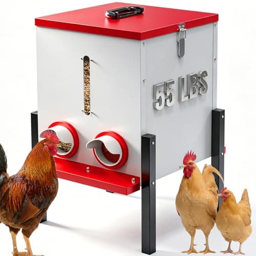 PETDOTT 55 LBS Large Metal Chicken Feeder, 40L Automatic Poultry Feeder with 4 Feeding Ports, No Waste Catch Tray, Height Adjustable, Weatherproof for Chicken Coop Outdoor Backyard - Image 1