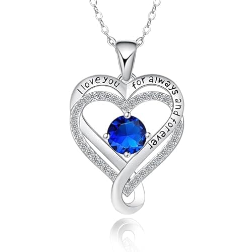 Birthstone Necklace for Women, September Birthstone Necklace silver Wedding Anniversary Heart Necklace Women's Jewelry Mother’s Day, Valentine’s Day, Birthday for Women sapphire necklace for women - Image 1