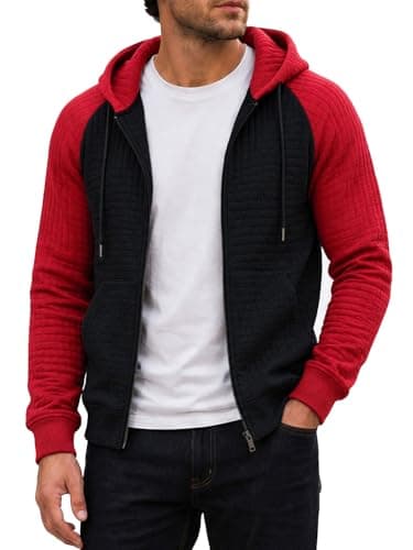 Men's Lightweight Casual Hoodie Full Zip Up Long Sleeve Waffle Knit Hood Sweatshirt Drawstring Jacket with Pocket - Image 1