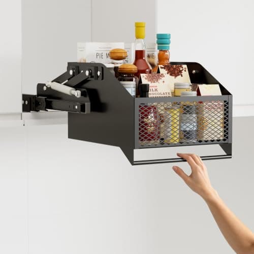 HOUSE AGAIN Pull-Down Cabinet Organizer for High/Deep Cabinets, Drop Down Spice Rack, 12.6" Out & 1.8" Down, Dual Install (Screw/3M Tape), Fits Frameless, for Spices, Snacks and Small Bottles (Black) - Image 1