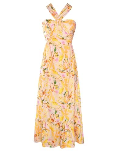 GRACE KARIN Womens Summer Floral Dresses 2026 Boho Maxi Dress Flowy Halter Sundress Casual Vacation Beach Clothes with Pocket Blue Floral L - Image 1