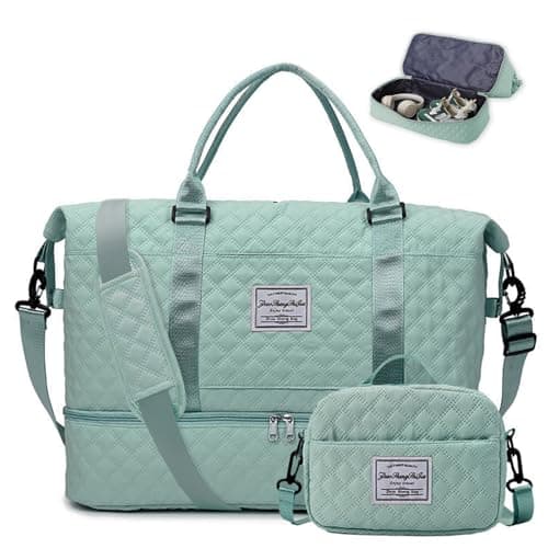 Travel Duffel Bags for Women Weekender Carry on Overnight Bag with Shoe Compartment Quilted Weekend Tote Bag Yoga Gym Duffle Bag for Airplane Hospital Bag for Women Labor Delivery Green
