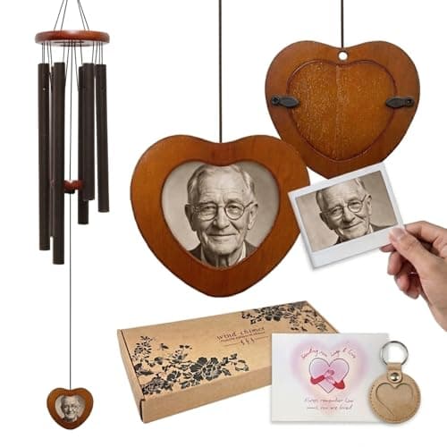 Memorial Wind Chimes with Wooden Photo Frame, 32 Inch Sympathy Windchime Outdoors for Loss of Loved One, Personalized Berevement/Memorial Gifts for Loss of Mother, Father, Husband, Friend, Pet - Image 1
