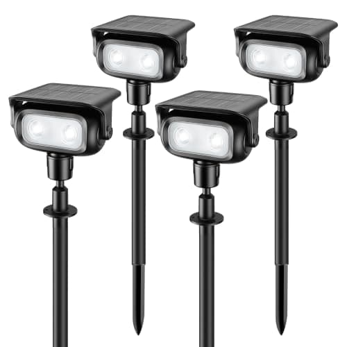 Ollny Solar Lights Outdoor Waterproof IP65, 360° Rotation Solar Spot Lights Outdoor, Long Last 2 Lighting Modes Solar Powered Garden Yard Spot Solar Lights for Outside Landscape 4 Pack (Cool White) - Image 1