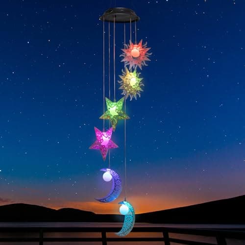 Tryme Solar Wind Chimes with Sun Moon Star Color Changing Windchimes, Outdoor Hanging Lights, Garden Decor Gifts for Mom, Grandma, Wife, Neighbors - Image 1