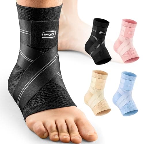 WHCOOL Flat Knitting Ankle Brace For Women&Men, 7-Zone Dynamic Compression Sleeve w/Flex Strap,Foot Support For Sports, Sprained Ankle, Achilles Tendonitis, Plantar Fasciitis Relief(Pack of1)L, Black - Image 1