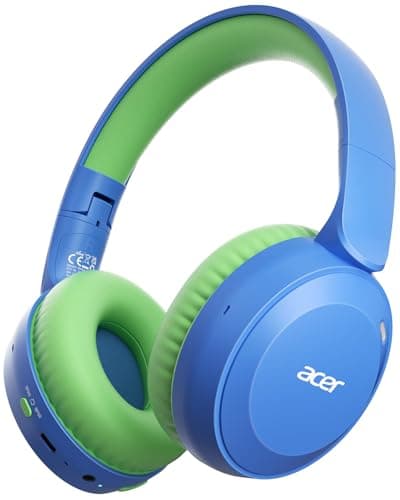 acer Kids Bluetooth Headphones, 85/94dB Volume Limiter, Foldable Wireless Over-Ear Headphones for iPad, Travel, 60H Playtime, Bluetooth 6.0, Built-in Mic, Blue Green, OHR668 - Image 1