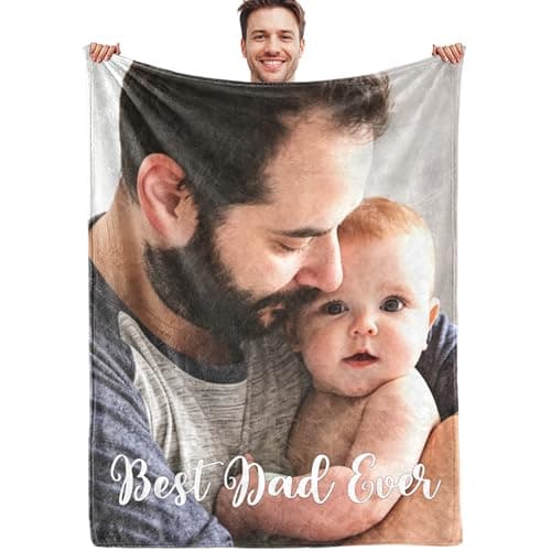 Corissy Personalized Fathers Day Blankets Gifts, Custom Blanket with Picture Text, Customized Flannel Tapestry for Dad Husband Grandpa Boyfriend - Image 1