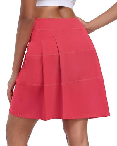 KORALHY Pleated Back Tennis Skirts for Women 20" High Waist Athletic Skorts with Decorative Stitching and Pockets for Golf Red XL - Image 1