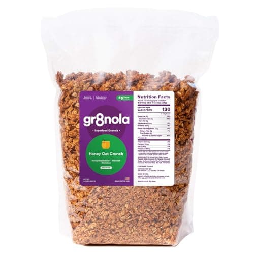 gr8nola HONEY OAT CRUNCH - Healthy, Low Sugar Bulk Granola Cereal - Made with Superfoods, Whole Oats, Honey, Cinnamon and Flaxseed, Soy Free, Dairy Free and No Refined Sugar - 4.5lb Resealable Bag - Image 1