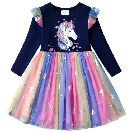 VIKITA Toddler Girls Dresses Winter Girl Clothes Long Sleeve Blue Tutu Dress for Little Kids 3-8 Years LH4872, 5T - Image 1