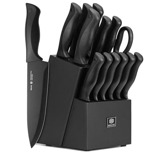 NULAS 15-Piece Kitchen Knife Block Set with Built-in Sharpener, Upgraded Non-Stick Coating Blades, Ergonomic Handles, Dishwasher Safe, Black - Image 1