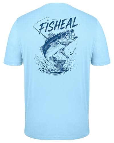 FISHEAL Men's UPF 50+ Swim Shirts, Short Sleeve Bass Fish Graphic Graphic Fishing T-Shirt, Quick Dry Sun UV Protection SPF Beach Rash Guard - Image 1