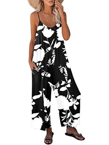 STOLKISS Women Casual Jumpsuits Summer Sleeveless Loose Jumpsuit Shoulder Strap Adjustable Long Pants Rompers with Pockets (Printing 202, Medium), Y009 - Image 1