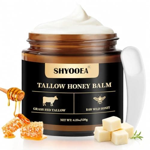 SHYOOEA Beef Tallow for Skin, Grass Fed Beef Tallowand Honey Balm for Face, Natural Face Moisturizer withRaw Wild Honey, Bee Wax for Body Skin Soft Smooth120g/4.230z - Image 1
