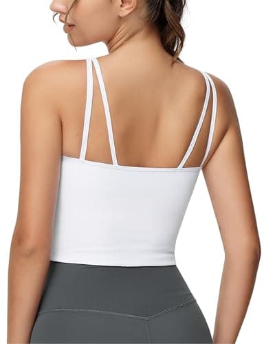 THE GYM PEOPLE Women's Longline Sports Bra Removable Padded Wireless Workout Yoga Tank Tops White - Image 1