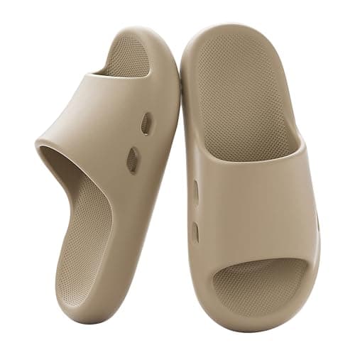 HUILONGJIA Cloud Slide Sandals for Men | Soft Comfy Men Pillow House Slippers Non-slip Shower shoes Bath Pool Indoor Outdoor Use, Khaki Size 8.5-9.5