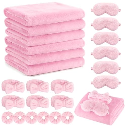 Nyxuso Sleepover Party Supplies for Girls, Spa Slumber Favor with Blanket Headband Eye Mask Hair Scrunchies (Pink 24Pcs) - Image 1
