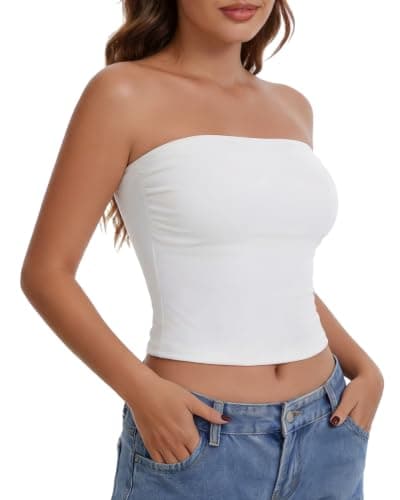 RanZZRan Women's Strapless Tube Top Double Lined Non-Slip Backless Crop Top - Image 1
