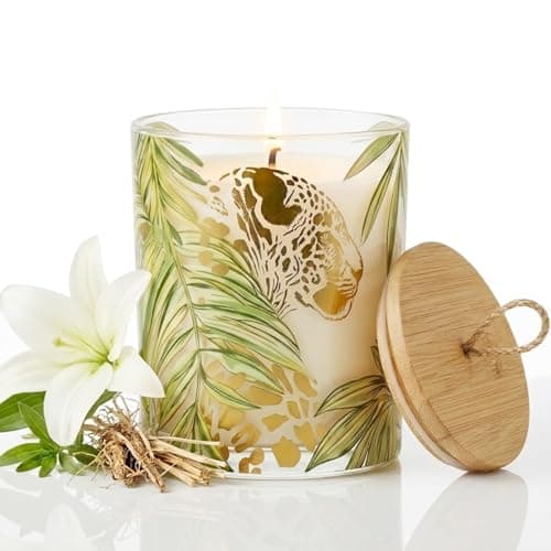 Wild Lily & Vetiver Scented Candle Natural Soy Wax, 55H Long Burning, Decorative Leopard Print Jar, Stress Relief Gifts for Women, Spa, Home Decor Perfect Birthday, Wedding Candle(7.05oz) - Image 1