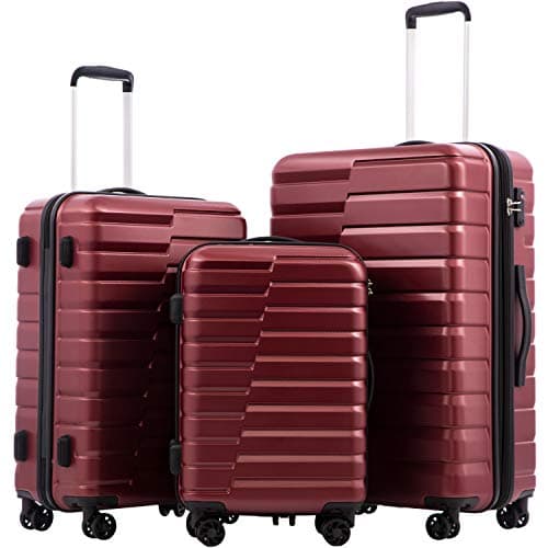 Coolife Luggage Sets, 3 Piece Hard Shell Suitcase Set with Spinner Wheels, Expandable Large Checked Luggage, Lightweight Rolling Carry On with TSA Lock Wine Red