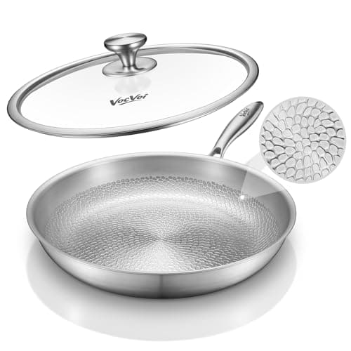 VocVoi Titanium pans for cooking with lid,12" Nonstick pro frying cookware