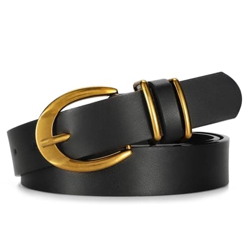 SUOSDEY Women Leather Belts for Jeans Pants Dresses Skinny Leather Belts with Gold Buckle - Image 1