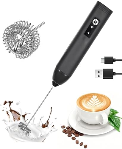 Milk Frother Handheld Rechargeable – Electric Matcha Whisk & Drink Mixer, Foam Maker for Latte, Cappuccino, Bulletproof Coffee, Portable Stainless Steel Frother for Home, Office & Travel. (Black) - Image 1