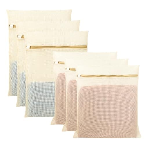 6Pcs Organic Cotton Mesh Laundry Bags for Delicates, Durable Mesh Wash Bags, Sturdy Zipper Laundry Bag for Underwear, Clothes, Shoes, Socks, (3 Large, 3 Medium) - Image 1