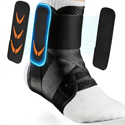 Slim-Fit Ankle Brace for Sprained Ankle, Quick Lace Up Ankle Support for Women & Men with 2 Side Stabilizing Pads, Air Fabric Ankle Stabilizer for Injury Recover, Sports, Running, Volleyball & Daily Wear (Medium) - Image 1