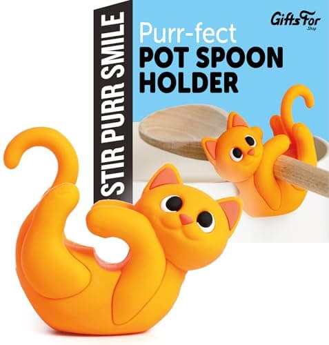 Orange Cat Spoon Rest for Stove Top – Silicone Pot Clip Utensil Holder & Lid Lifter – Funny Kitchen Gadget, Unique Orange Tabby Cat Gifts for Women – 3" x 2.5" - Image 1