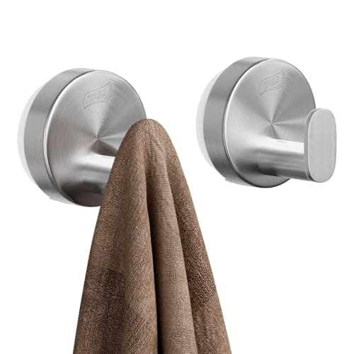 TAILI 304 Stainless Steel Bathroom Suction Hooks for Towel, Bathrobe, Loofah, No Damage Hanging Glass Shower Wall Hook, Patented Strong Suction Cup Holder, Hold Up to 11 Lbs, 2 Pack, Silver - Image 1