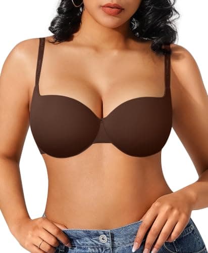 Popilush Push Up Bra Balconette Seamless Underwire Demi T-Shirt Square Neck Bra Lingerie Color Espresso 38DD - Image 1
