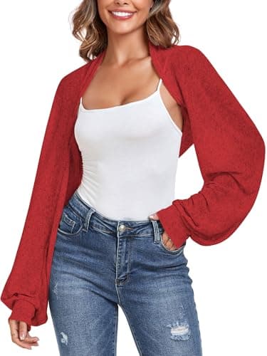 ZAFUL Women's Sheer Shrug Y2K Long Sleeve Cardigans 2024 Irregular Tie Front Bolera Red-1 S - Image 1