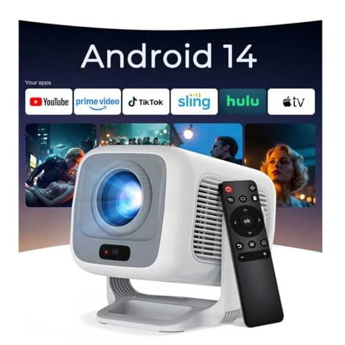 Smart Projector with WiFi 6 and Bluetooth 5.4, 600 ANSI Native 1080P Portable Mini Projector with Auto Focus & Keystone, 270° Rotatable for Bedroom Home Theater Outdoor Movie White&Gray - Image 1