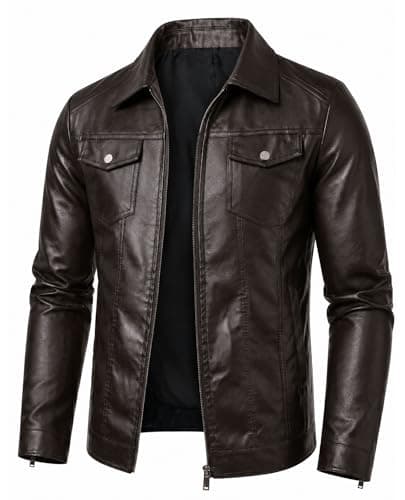 Vogaera Mens Leather Jacket Faux Leather Jackets Motorcycle Biker Coat Outwear Casual Lightweight Dark Brown L - Image 1