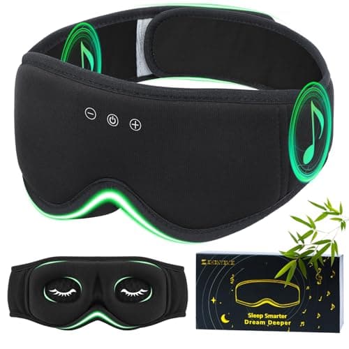 Bamboo Cotton Large Sleep Mask with Bluetooth Wireless Headphones - Blackout Eye Mask for Sleeping 3D Contoured Sleep Headband Ear Muffs Lengthen & Low Noise Hook for Better Experience (Black) - Image 1
