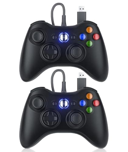 Dinosoo 10ft Replacement for Xbox 360 Controller Wired, PC Controller with Upgraded Joystick, Double Shock, 2.5mm Audio Jack - 2 Pack