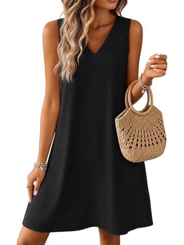 Wenrine Womens Sleeveless Mini Dress Casual V Neck Summer Loose Beach Vacation A Line Tank Dresses with Pockets A-Black - Image 1
